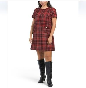 Adrianna Papell Tweed Plaid Mini Dress NWT Size M